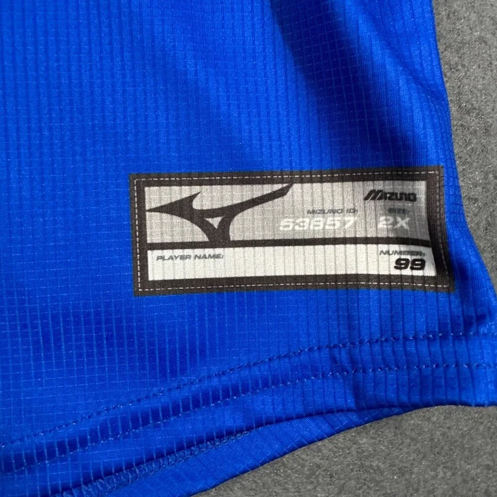 Mizuno Mens 2XL Blue Gray Pullover Grand Slam Night‎ Owls 99 Short Sleeve Jersey
